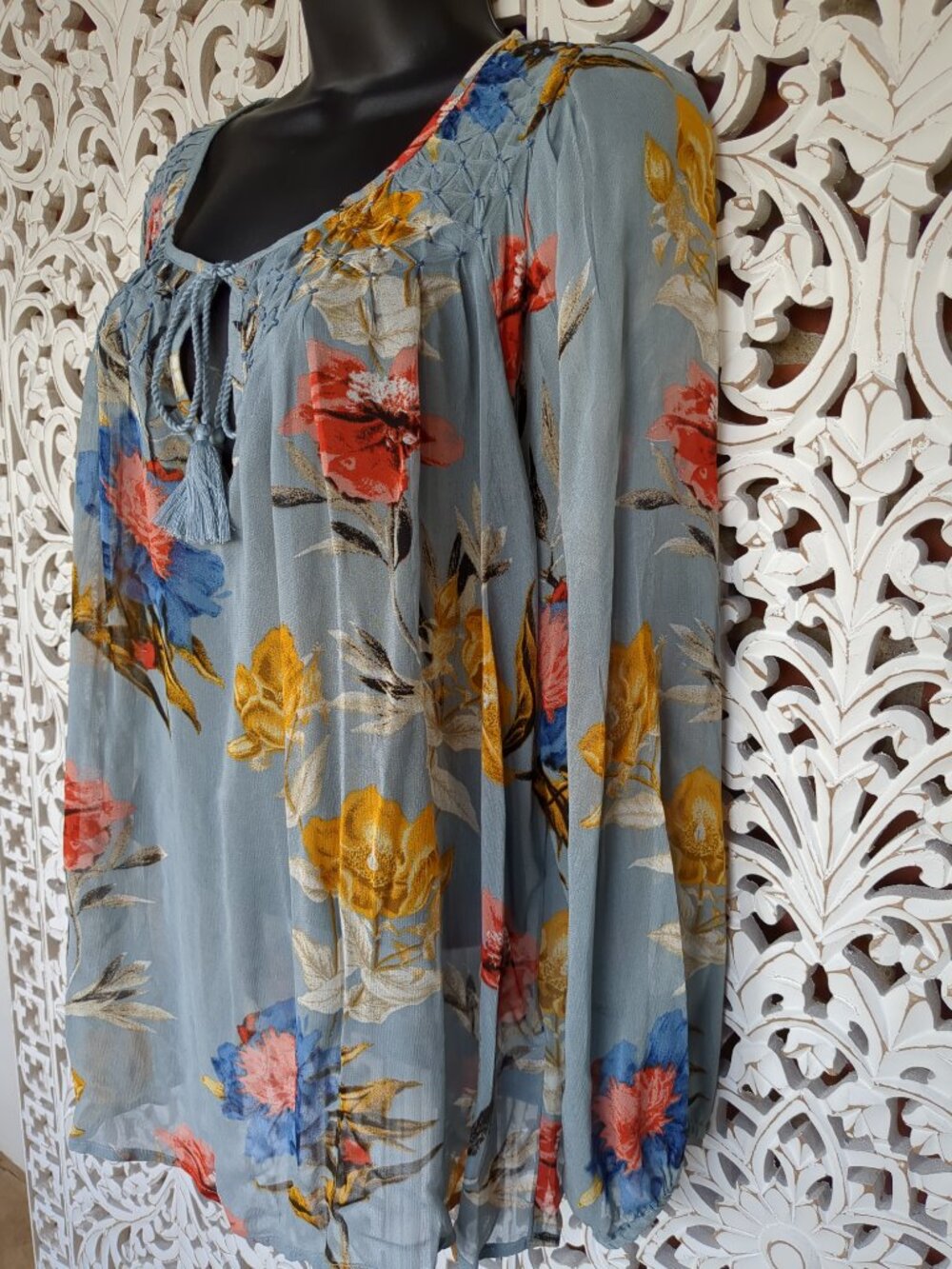 L Lucky Brand Long Sleeved Sheer Floral Tunic Top - Picture 5 of 13